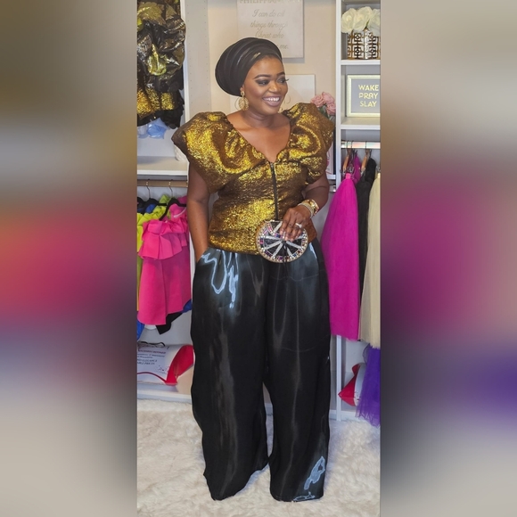 Gold (Metallic) Blouse with Modern Silhouette. Pants Sold Separately 🤩 - Picture 3 of 3